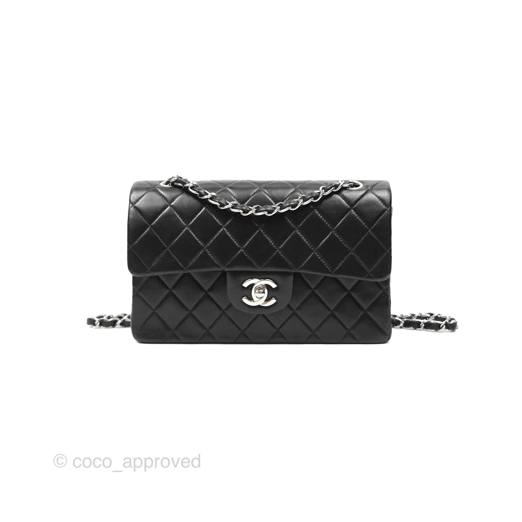 Chanel Vintage Small Classic Flap Black Lambskin Silver Hardware