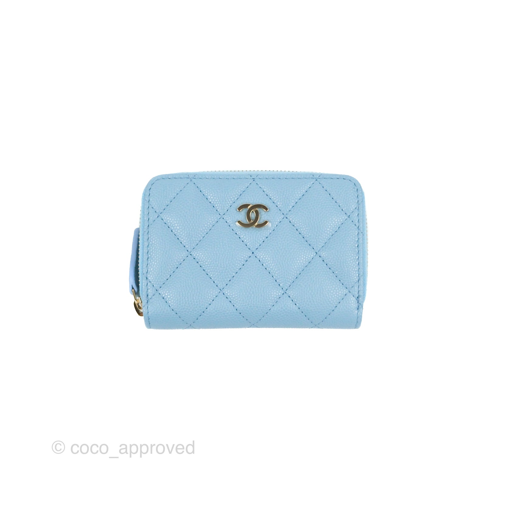 CHANEL Caviar Quilted Zip Coin Purse Light Blue 696161