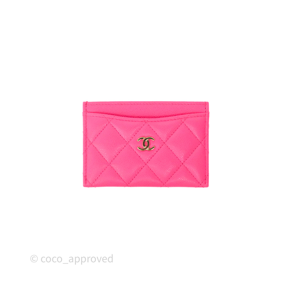 Chanel Classic Flat Card Holder Pink Caviar Gold Hardware