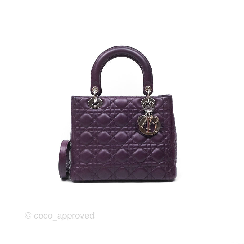 Christian Dior Medium Lady Dior Dark Purple Lambskin Silver Hardware