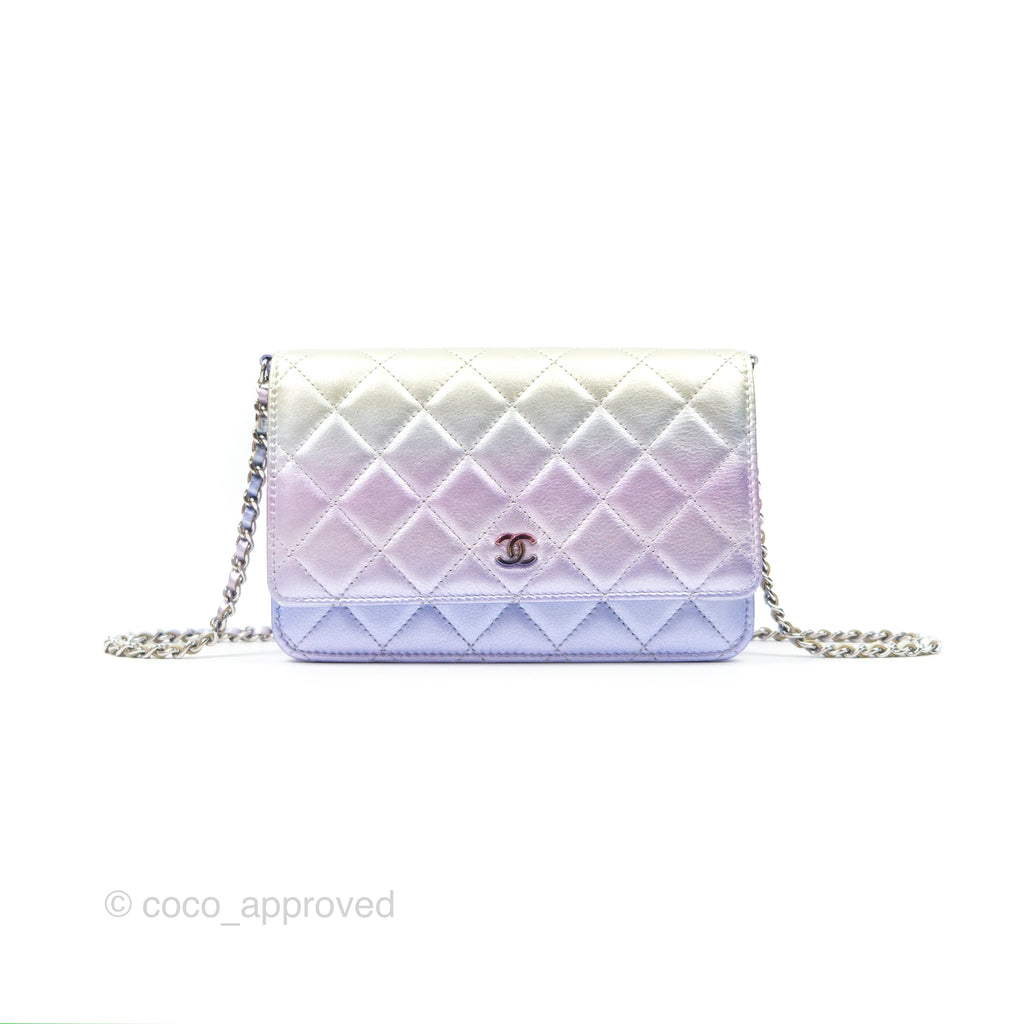 Chanel Classic Quilted Wallet on Chain WOC Iridescent Rainbow Calfskin 21K