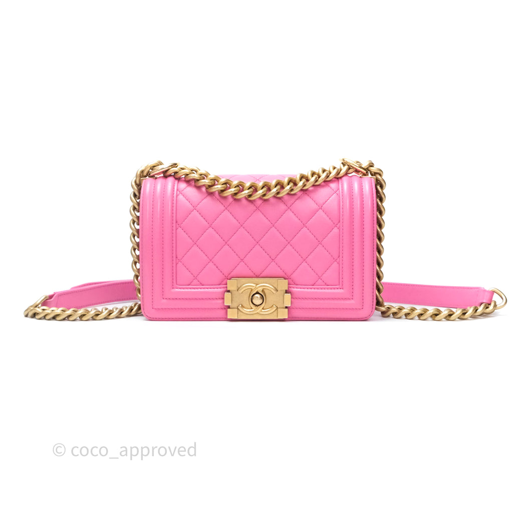 Chanel Small Boy Pink Calfskin Aged Gold Hardware