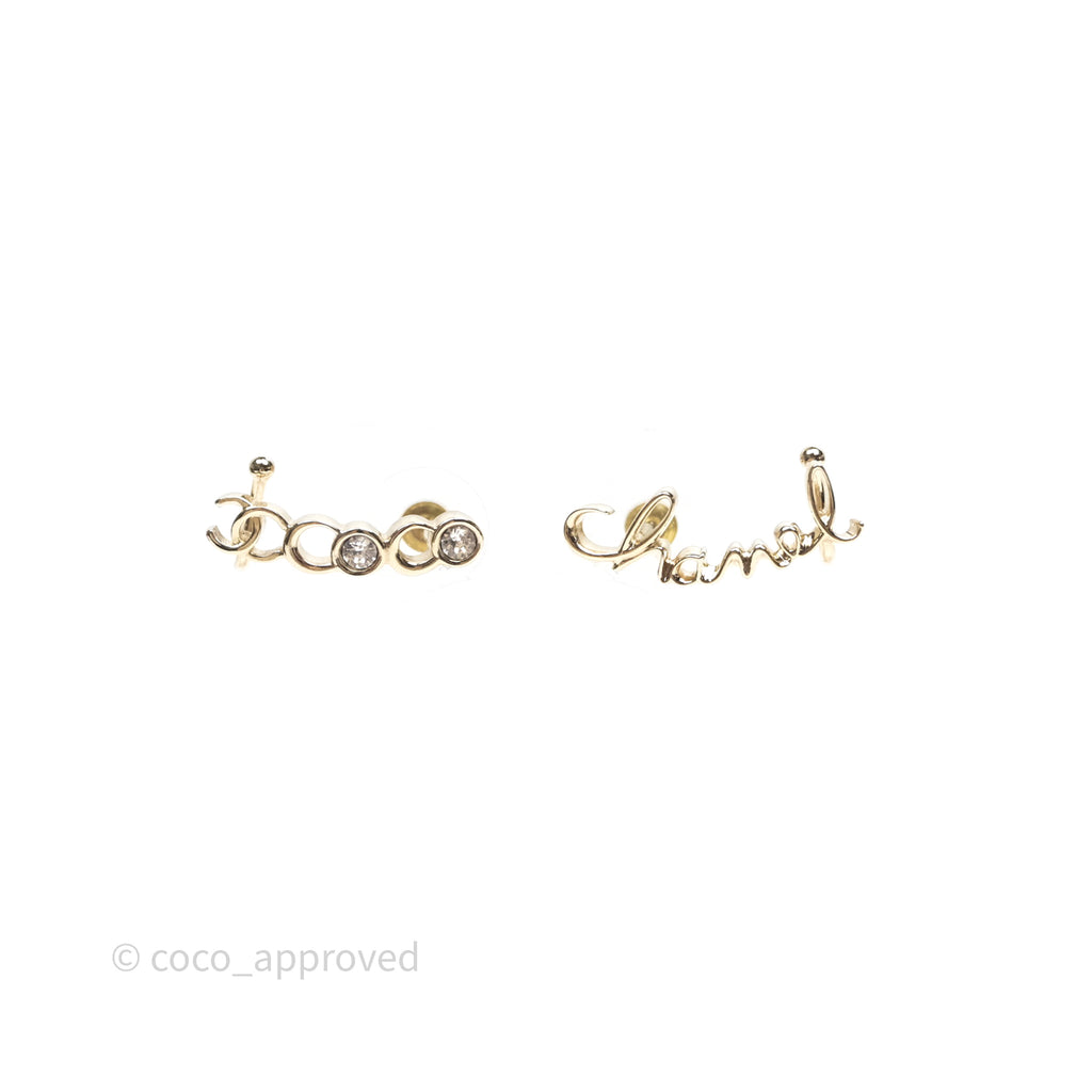 Chanel CC Coco Crystal Earrings Ear Cuff Gold Tone 22P