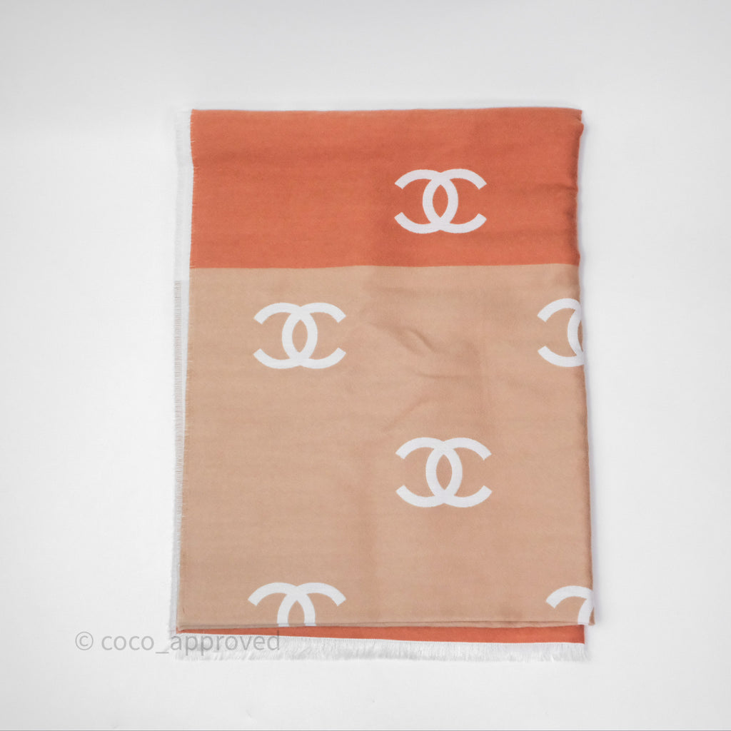 Chanel CC Logo Scarf Wool Coral 25C