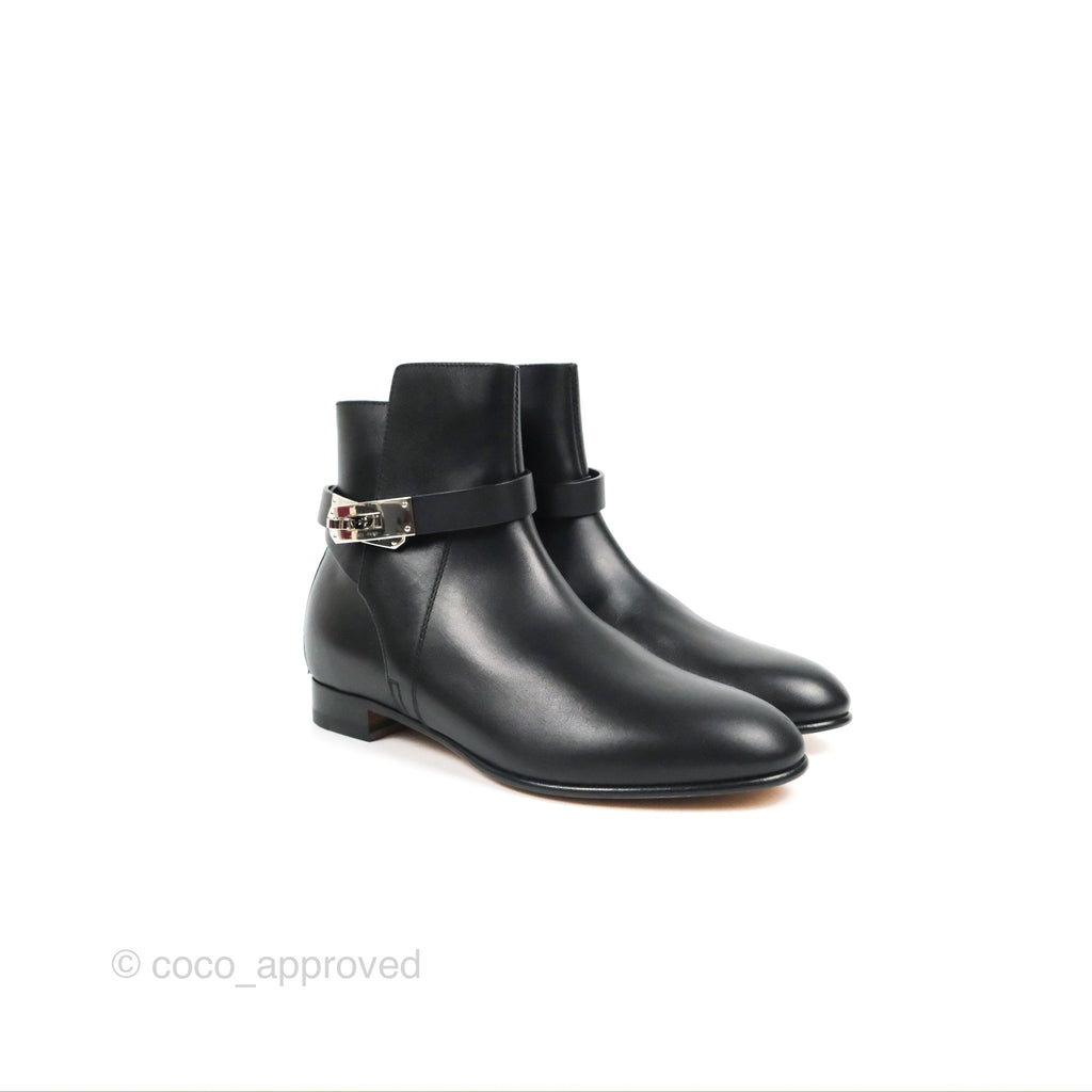 Hermès Neo Ankle Boots Black Calfskin Palladium Hardware Size 36