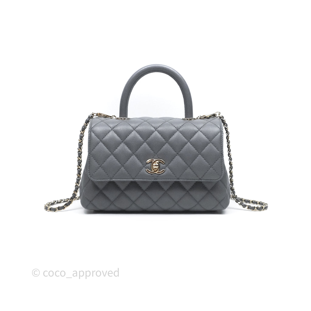 Chanel Small Coco Handle Quilted Grey Caviar Gold Hardware