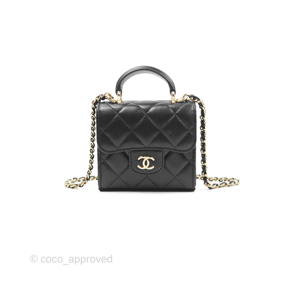 Chanel Mini Handle Clutch With Chain Black Lambskin Gold Hardware