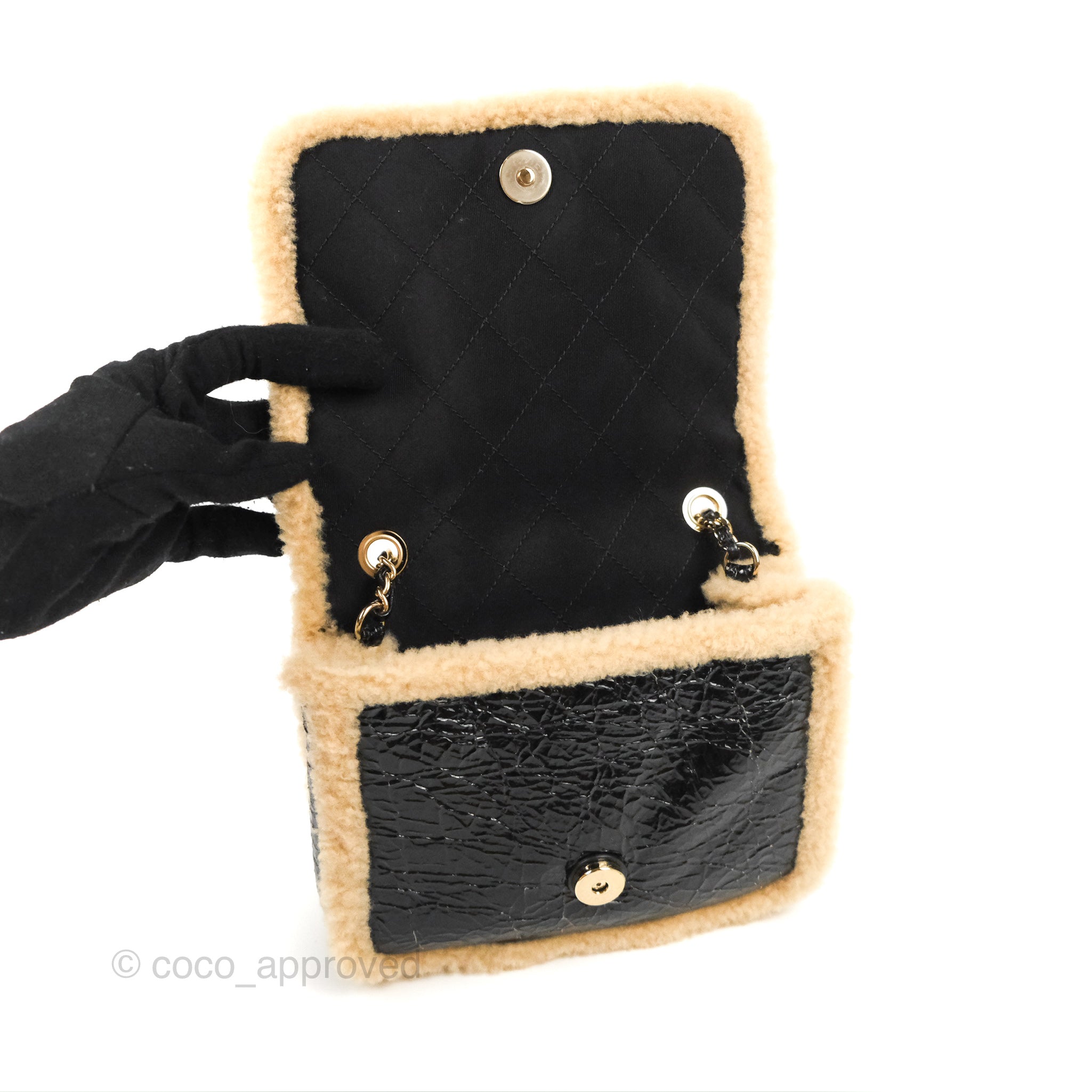 Chanel Mania CC Shearling Flap Bag Black Crumpled Glazed Sheepskin