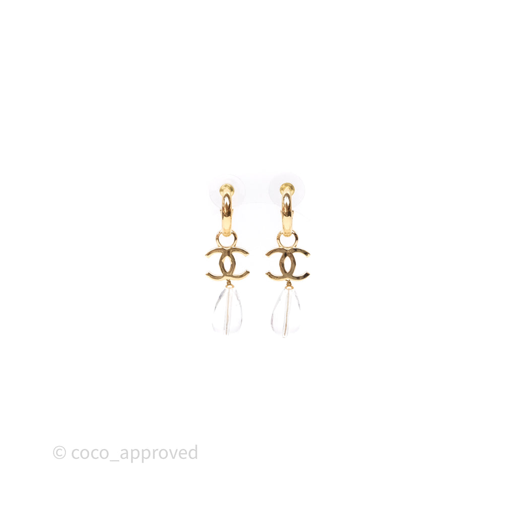 Chanel CC Drop Tear Resin Earrings Gold Tone 24S