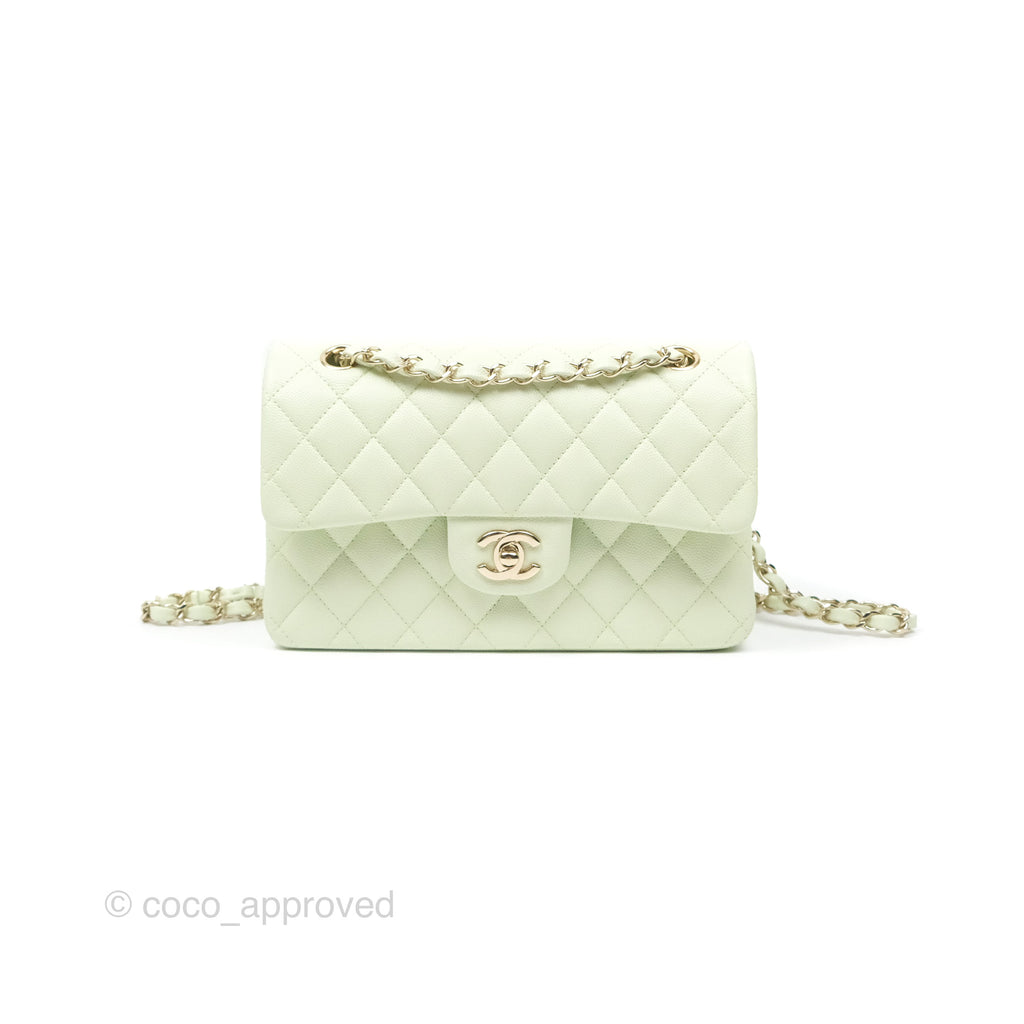 Chanel Small Classic Quilted Flap Mint Green Caviar Gold Hardware 22C