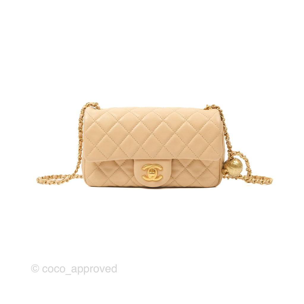 Chanel Mini Rectangular Pearl Crush Beige Lambskin Aged Gold Hardware