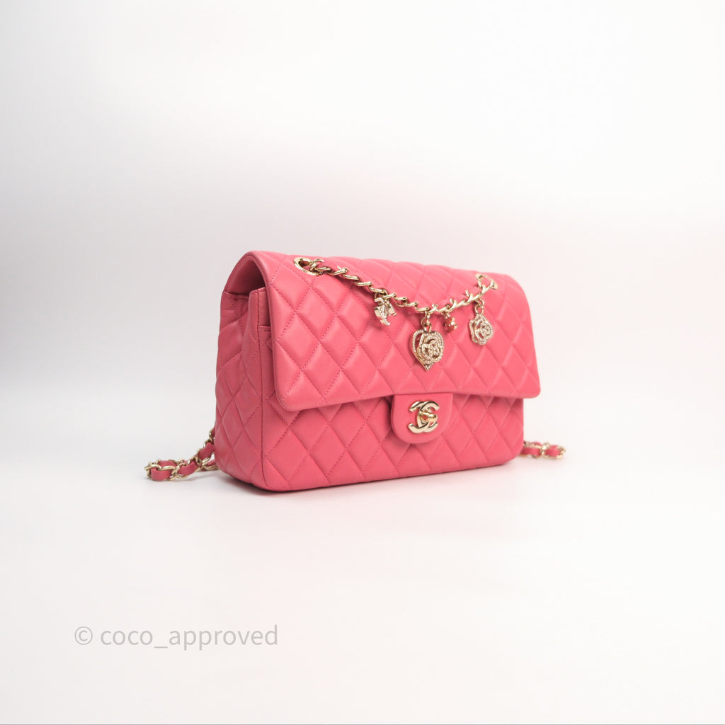 Chanel M/L Medium Flap Bag Valentine Limited Edition Pink Lambskin Gold Hardware