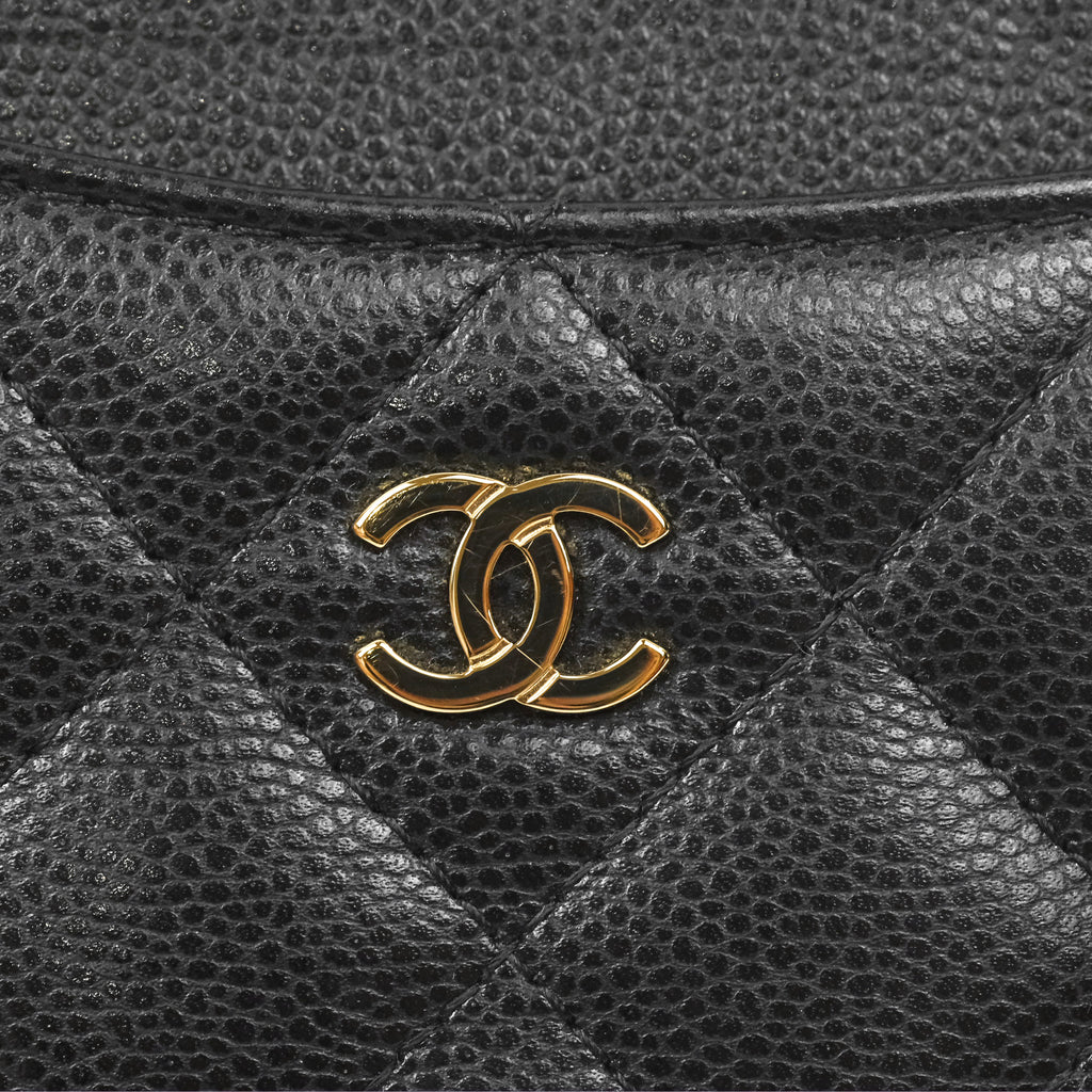 Chanel Zipped Coin Purse Card Holder Black Caviar Gold Hardware 
