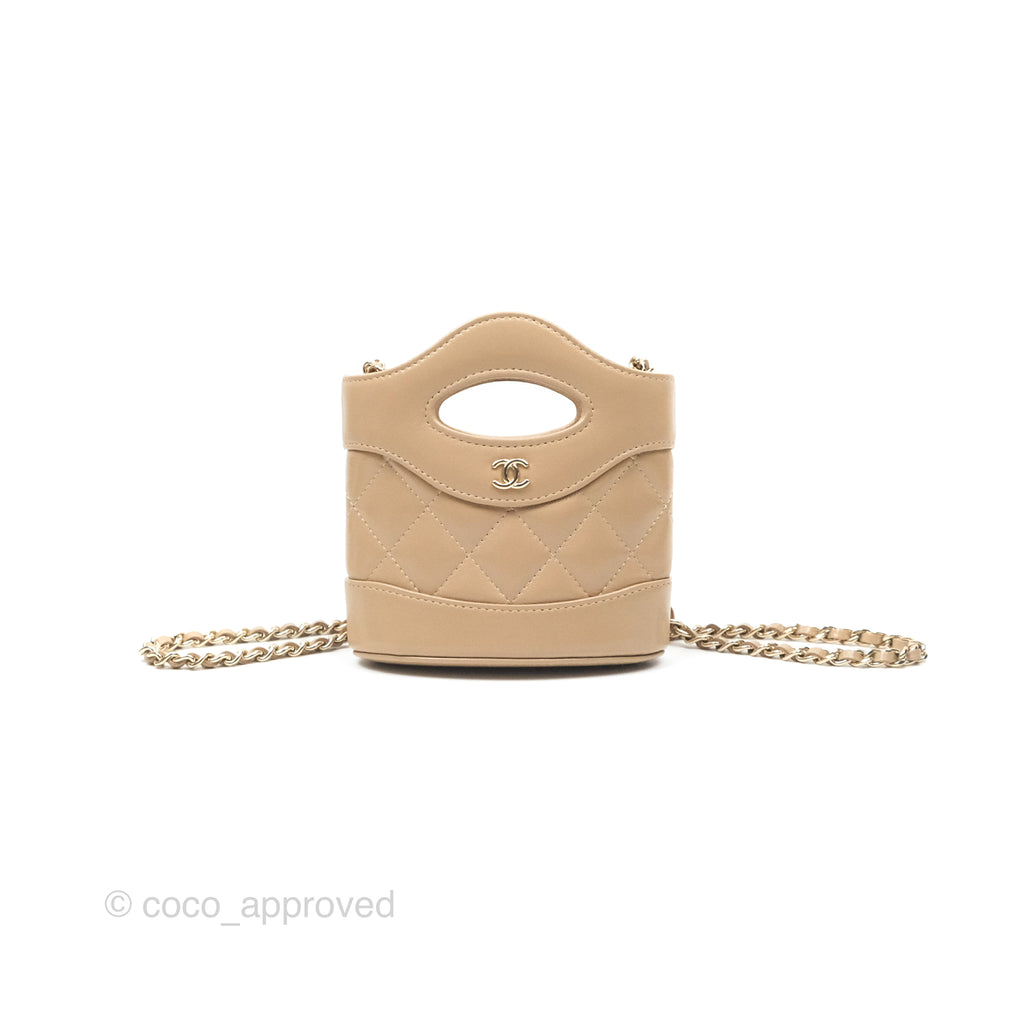 Chanel Micro 31 Beige Bucket Bag Shiny Calfskin Gold Hardware