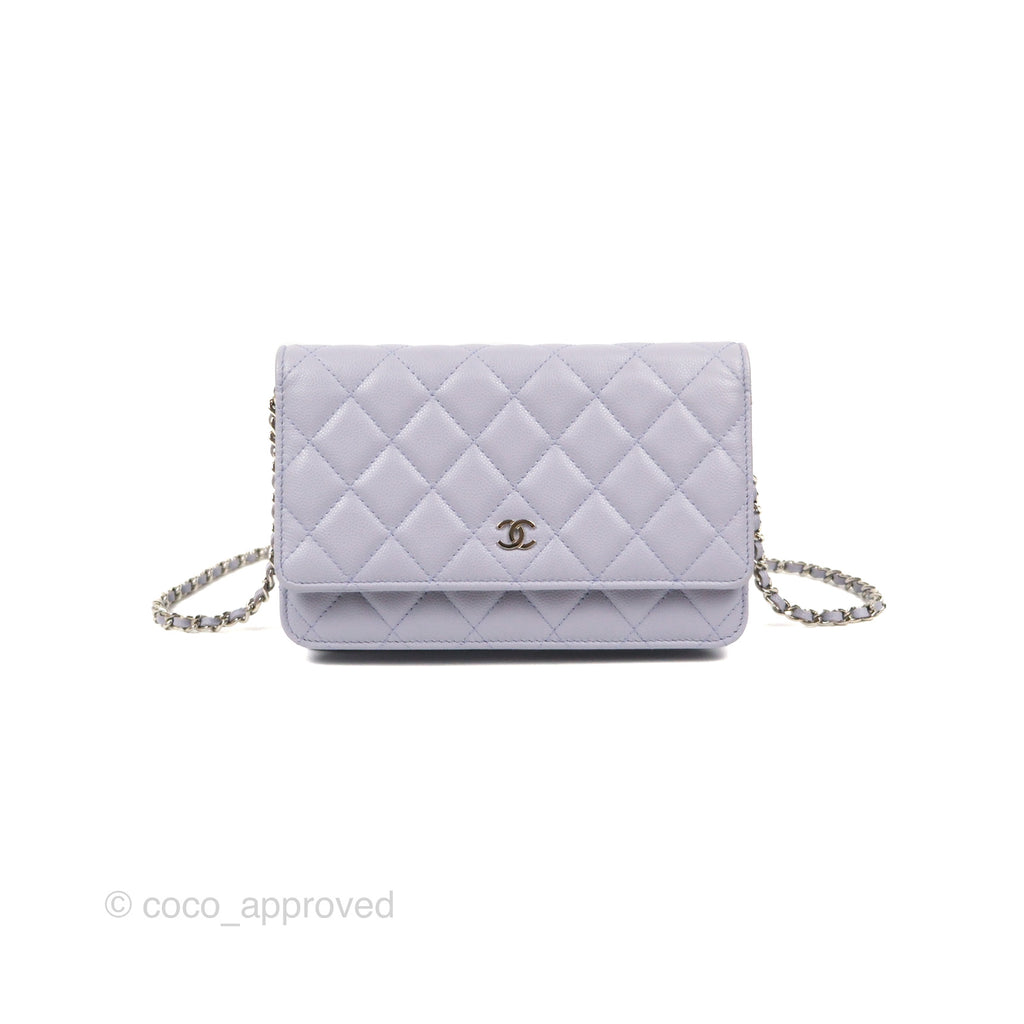 Chanel Quilted Classic Wallet on Chain WOC Lilac Caviar Silver Hardware