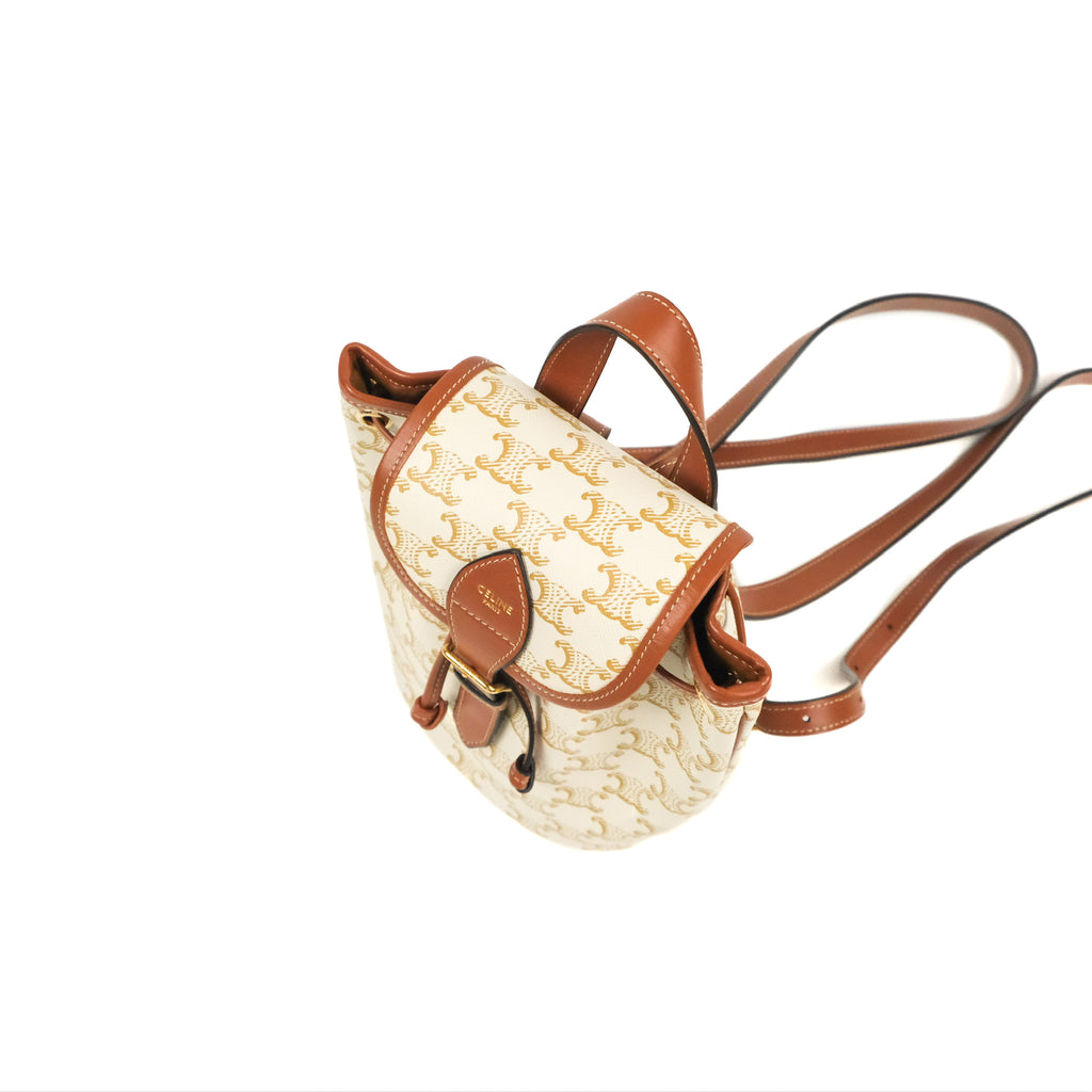 Celine Mini Floco Backpack Triomphe Canvas White Tan Calfskin – Coco Approved Studio