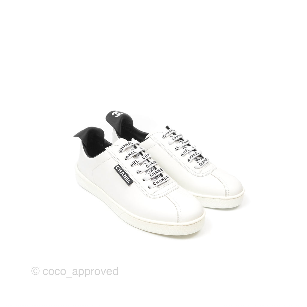 Chanel Logo Pull Tab Lace-up Sneakers White & Black Size 35