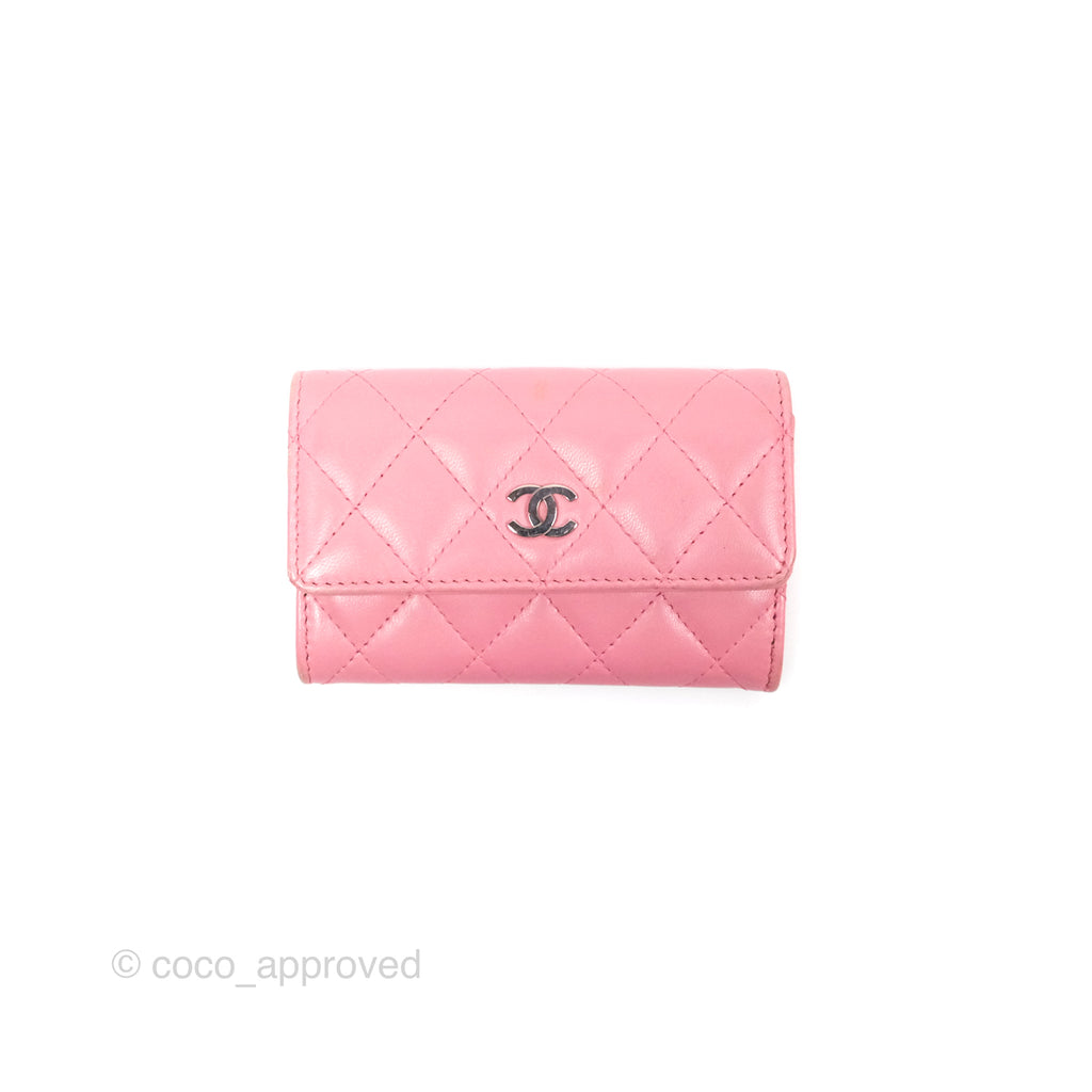 Chanel Quilted Flap Card Holder Pink Lambskin Silver Hardware