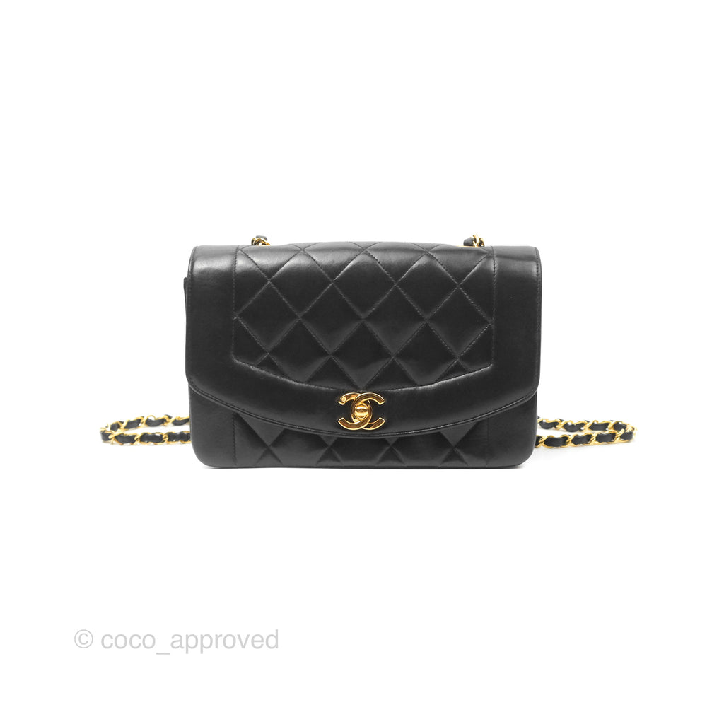 Chanel Vintage Small Quilted Classic Diana Flap Bag Black Lambskin 24K Gold Hardware