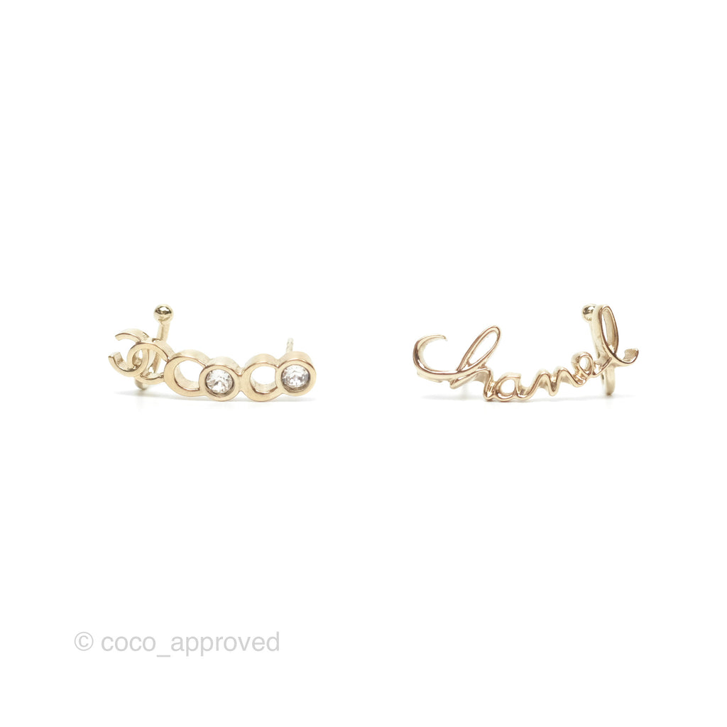 Chanel CC Coco Crystal Earrings Ear Clip Gold Tone 23V