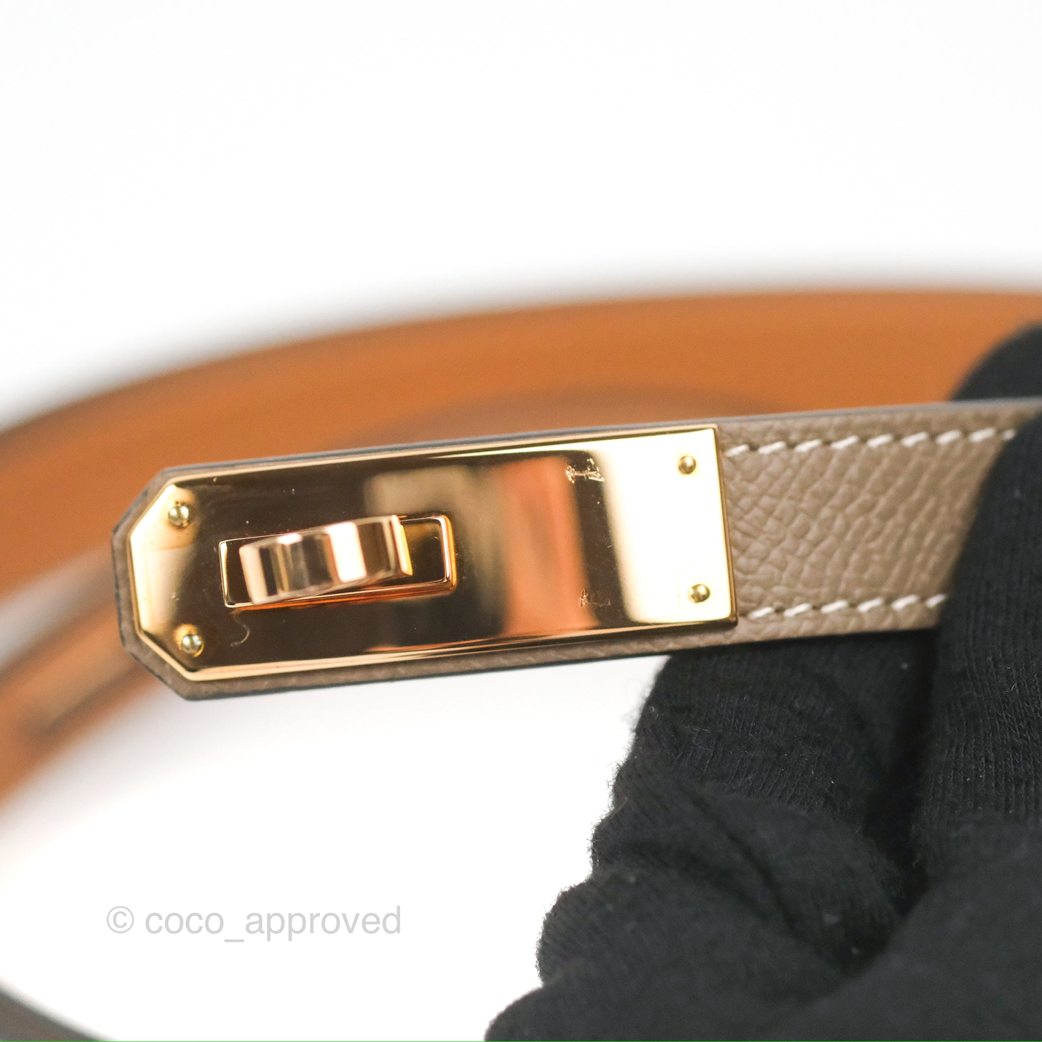 Hermès Kelly Buckle Belt Etoupe Epsom Rose Gold Hardware – Coco