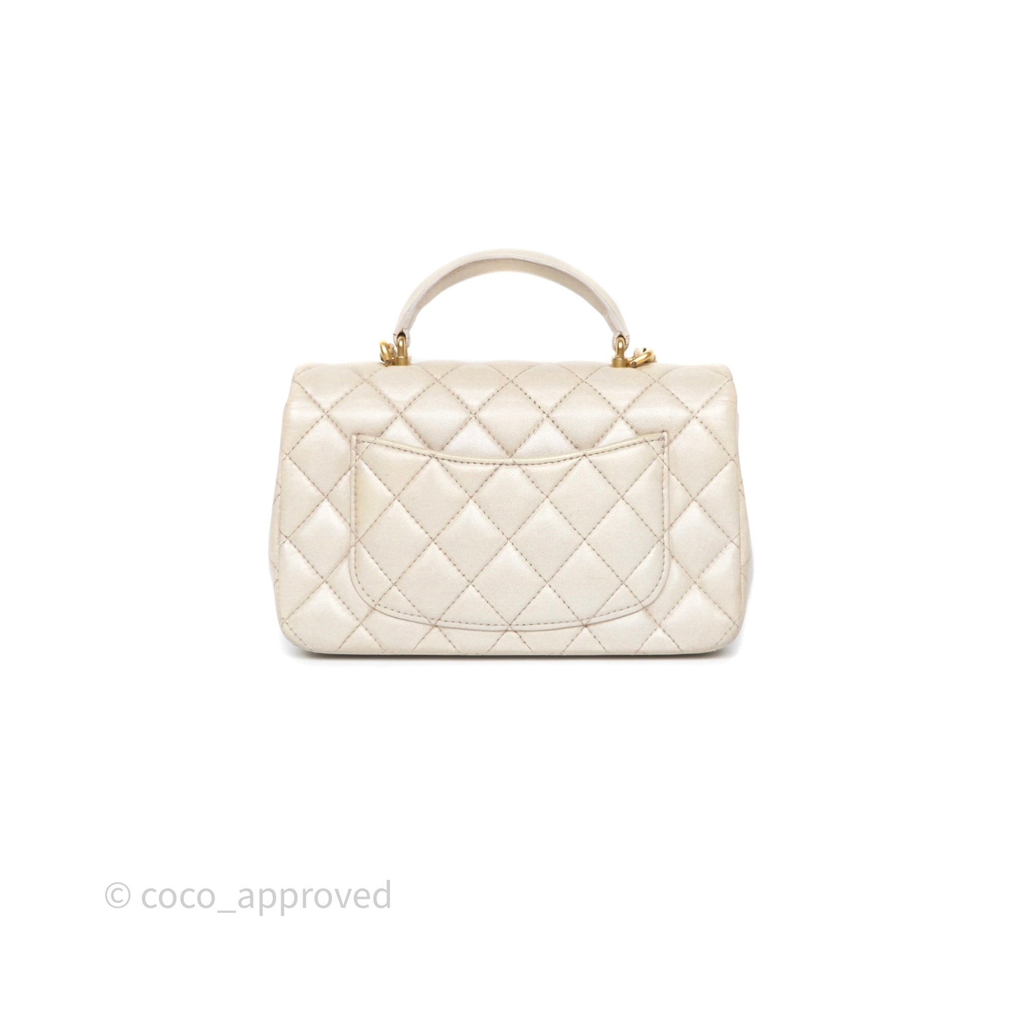 Chanel Top Handle Mini Rectangular Flap Pearly Beige Oat Lambskin