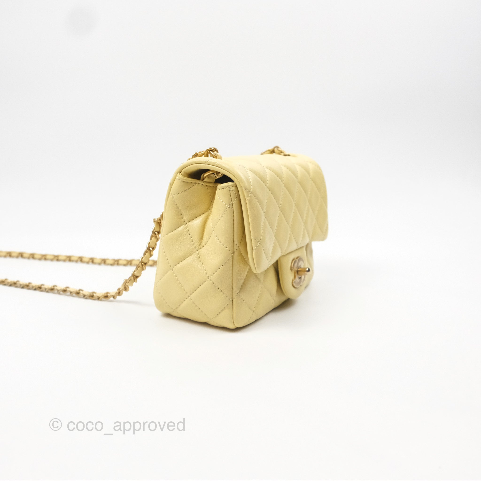 Chanel Pearl Crush Mini Square Quilted Yellow Lambskin Aged Gold