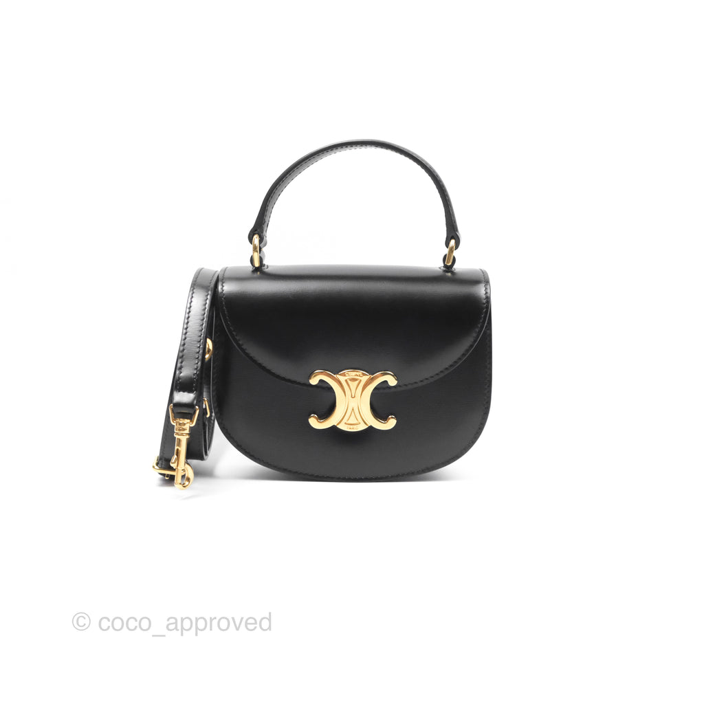 Celine Mini Besace Clea in Shiny Calfskin Black