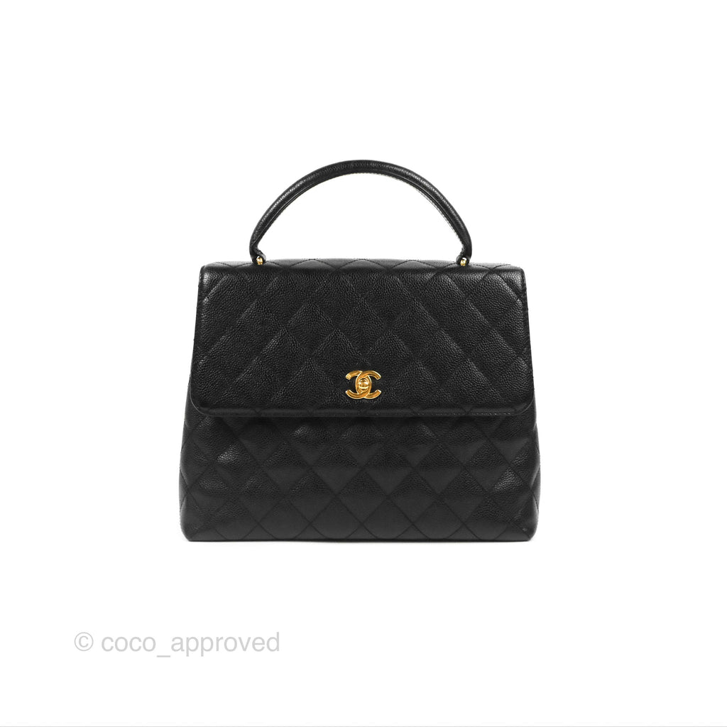 Chanel Kelly Quilted Flap Tote Black Caviar 24K Gold Hardware