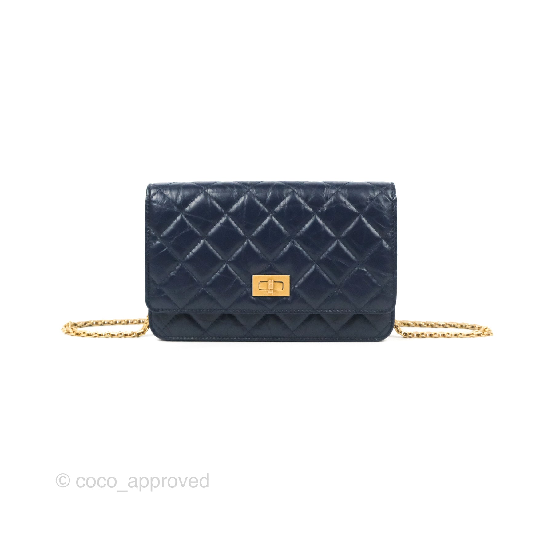 Chanel Quilted Reissue Wallet On Chain WOC Navy Aged Calfskin Gold Hardware