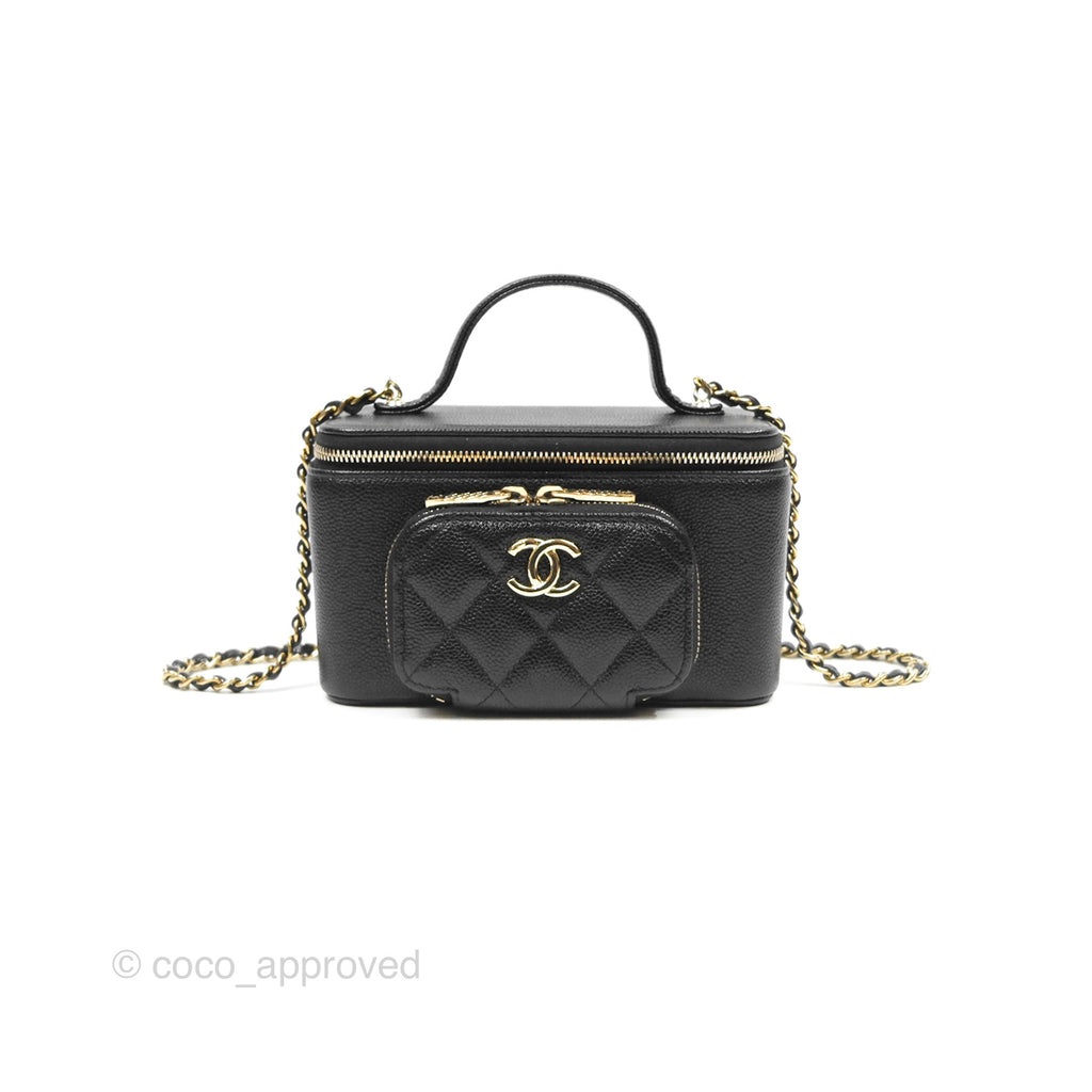 Chanel Pocket Top Handle Vanity with Chain Black Caviar Gold Hardware  23P