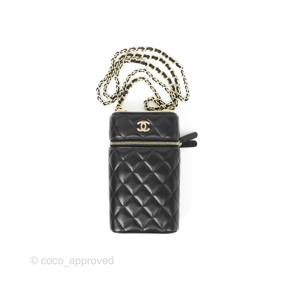 Chanel Trendy Vanity Phone Holder With Chain Black Lambskin Gold Hardware