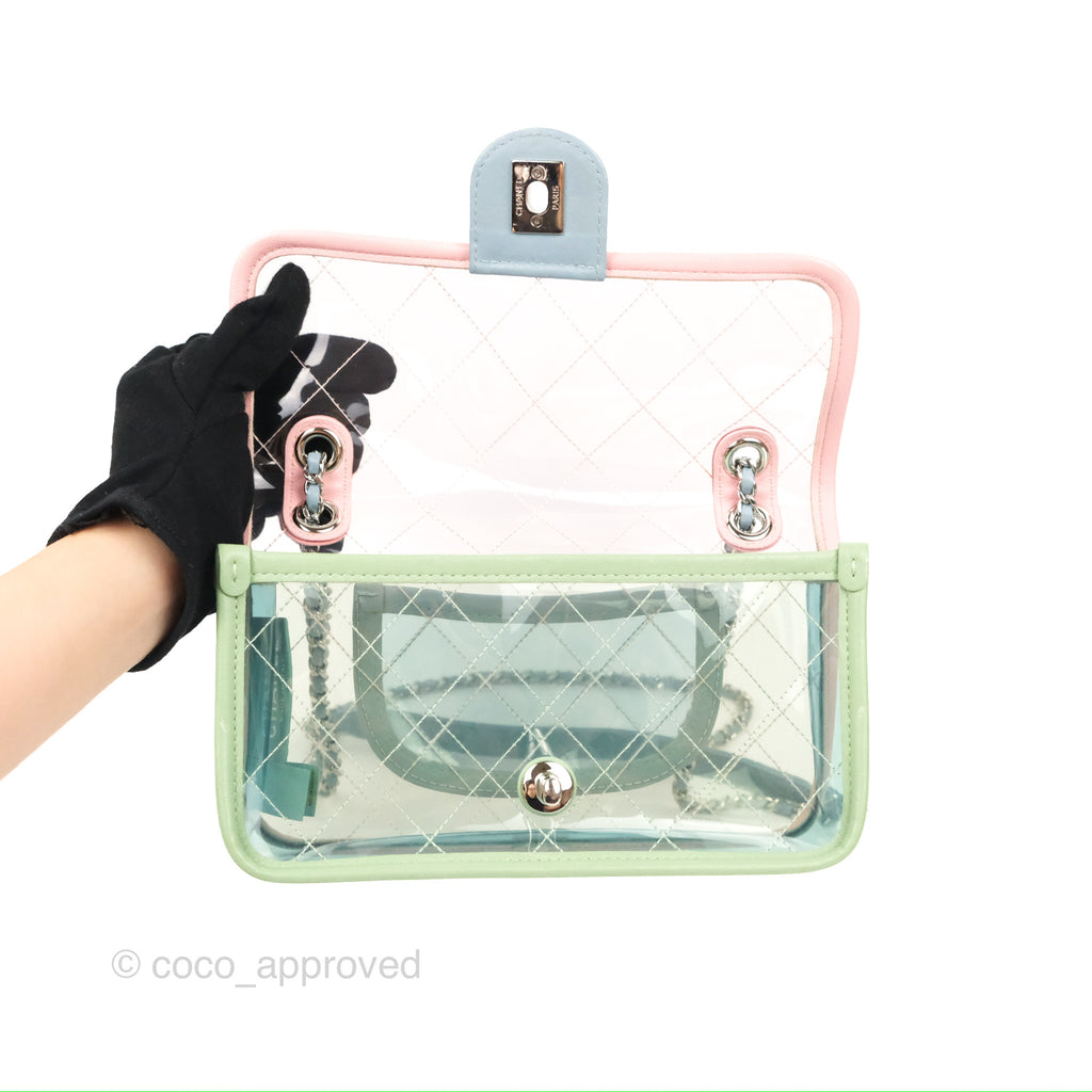 Chanel Flap Bag Transparent PVC/Lambskin Silver-tone Blue/Green/Pink in  PVC/Lambskin with Silver-Tone - US