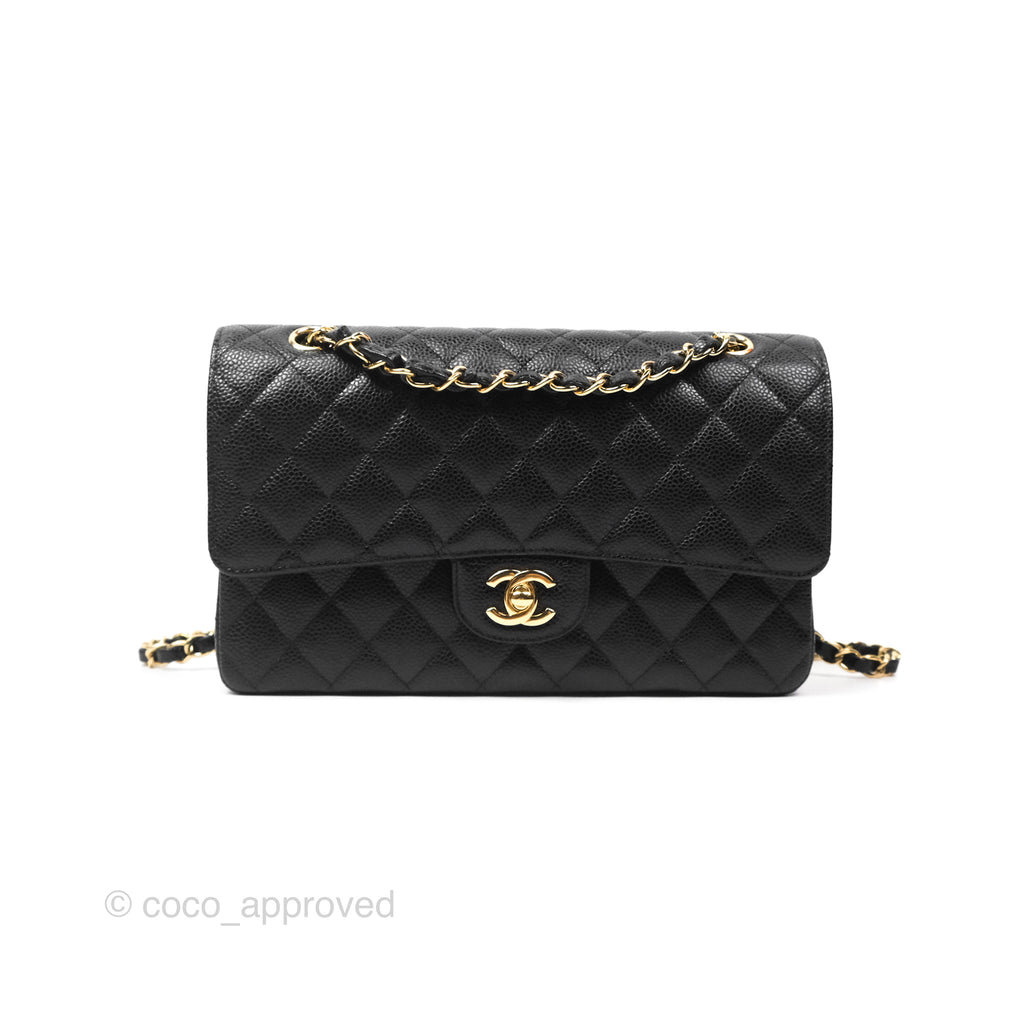 Chanel Classic M/L Medium Flap Quilted Black Caviar Gold Hardware