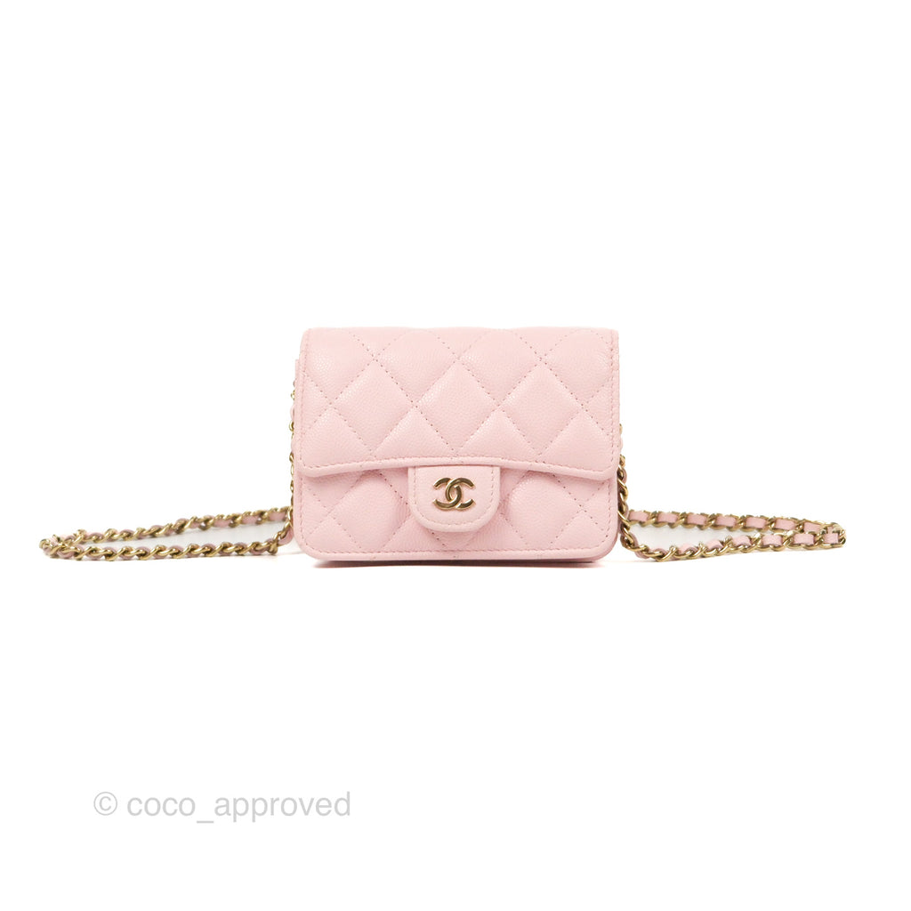 Chanel Mini Wallet With Chain Light Pink Caviar Gold Hardware