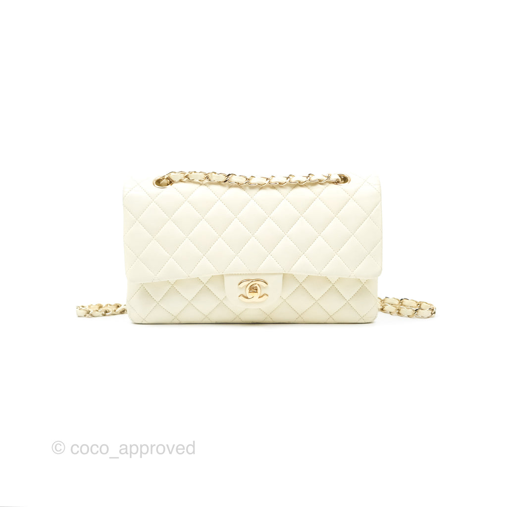 Chanel Medium Classic Flap Quilted Pale Yellow Lambskin Gold Hardware