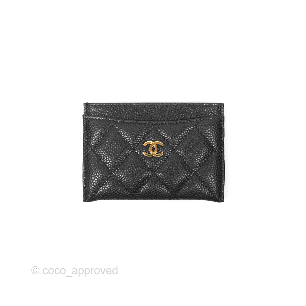 Chanel Classic Flat Card Holder Black Caviar Gold Hardware