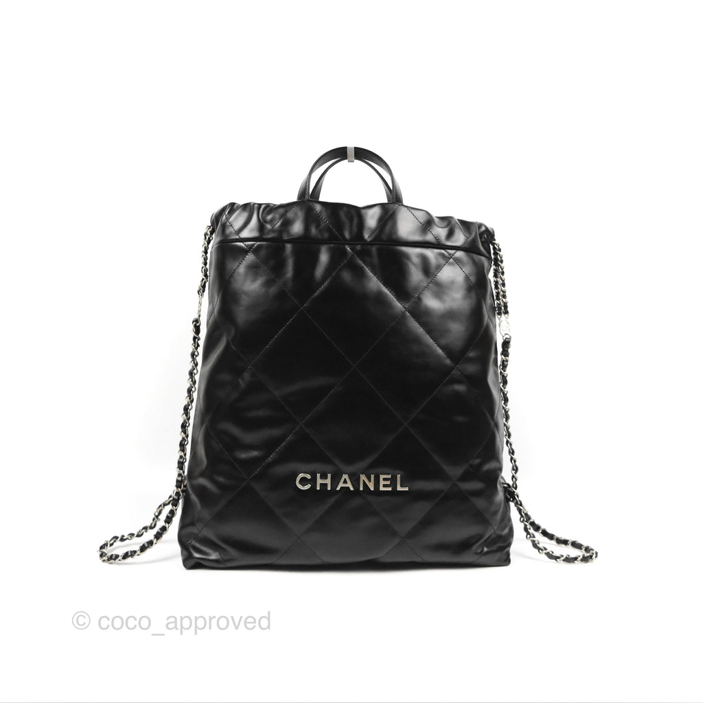 Chanel 22 Medium Shiny Calfskin Quilted Backpack Black