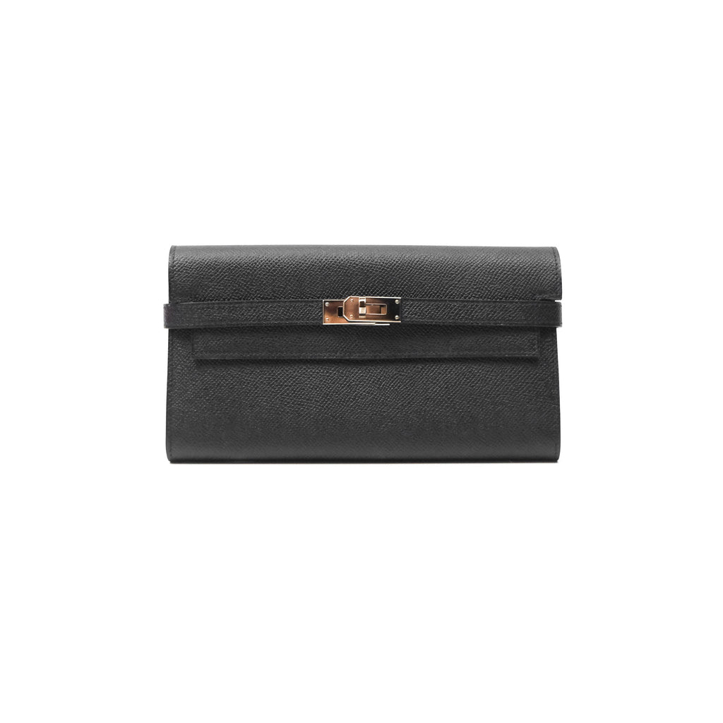 Hermès Kelly Wallet Black Epsom Palladium Hardware