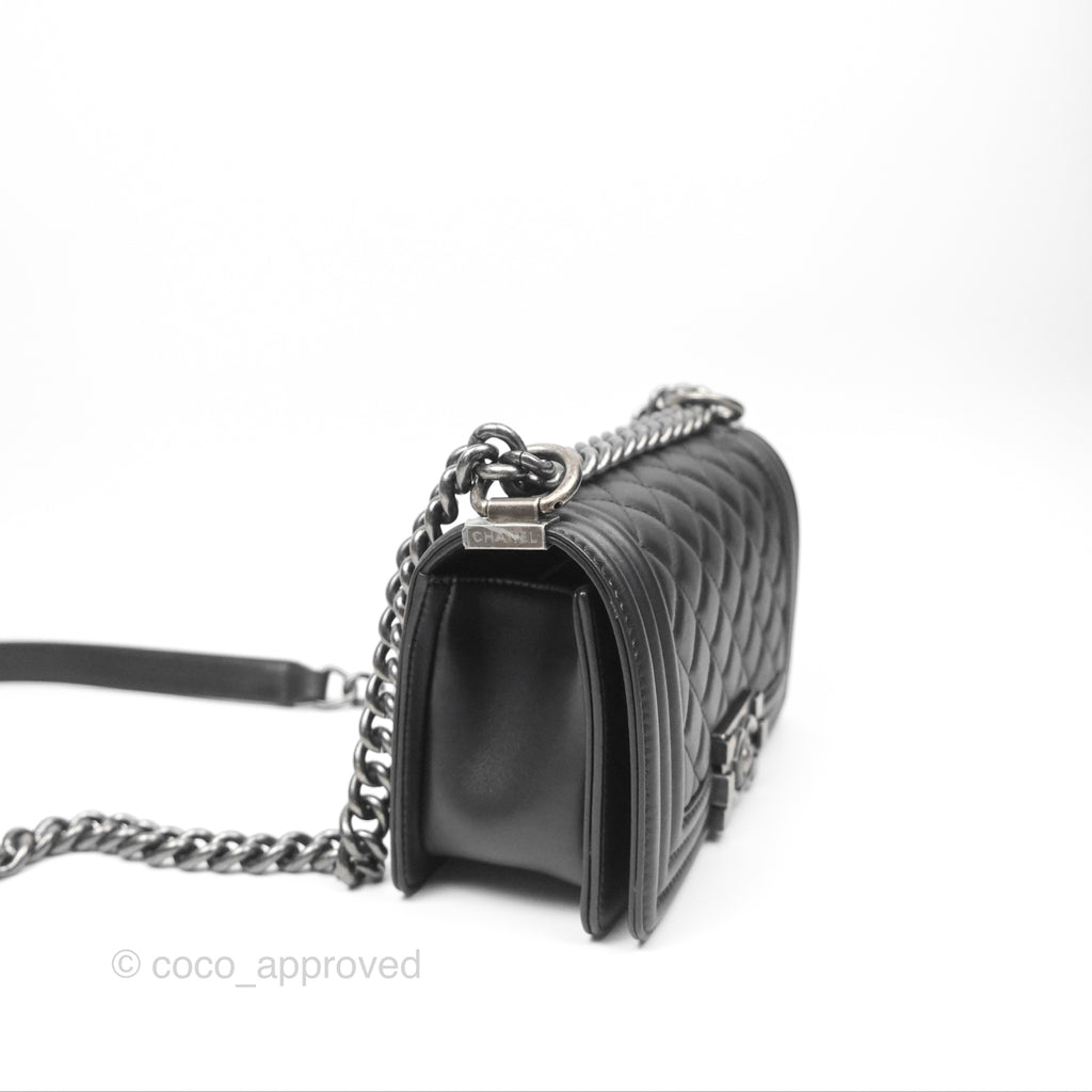 Chanel Small Boy Black Calfskin Ruthenium Hardware