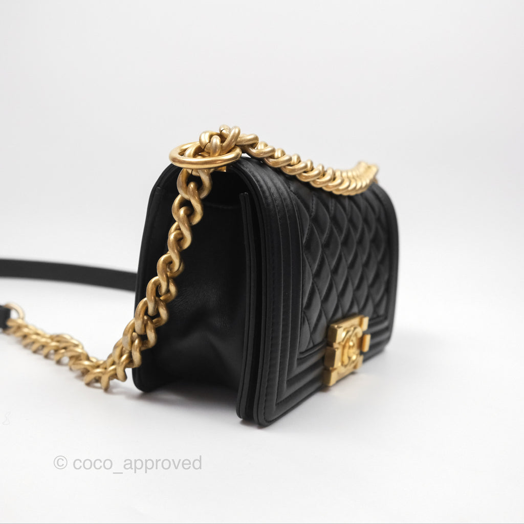 Chanel Small Boy Black Lambskin Aged Gold Hardware