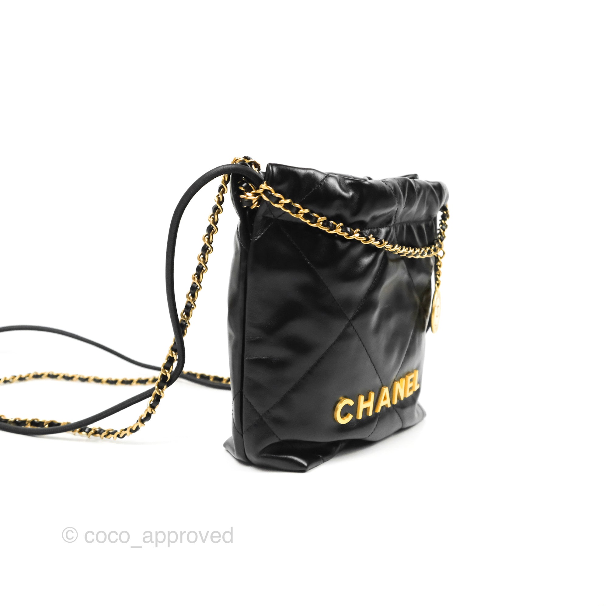 Chanel Shiny Crumpled Calfskin Quilted Pearl Mini Chanel 22 Black