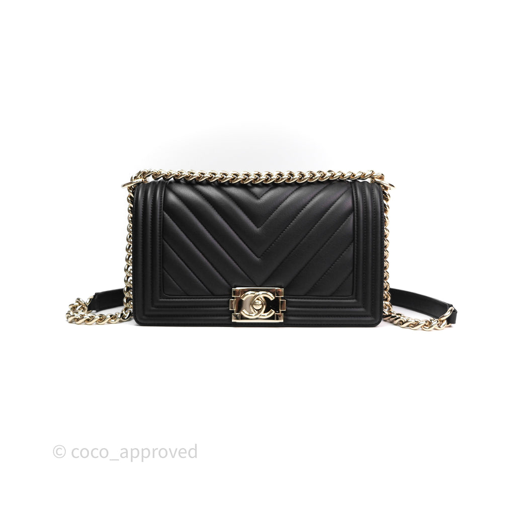 Chanel Medium Boy Chevron Black Calfskin Gold Hardware