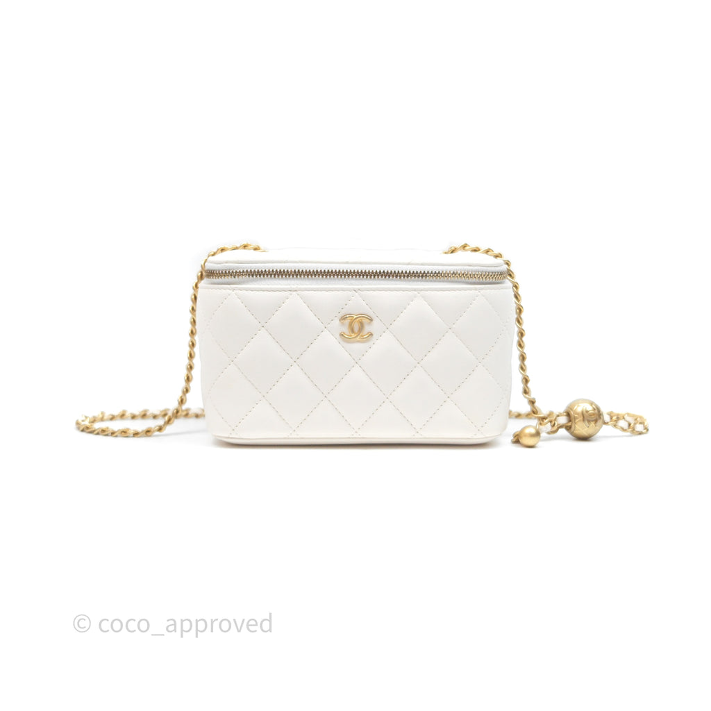 Chanel Pearl Crush Vanity With Chain White Lambskin Aged Gold Hardware
