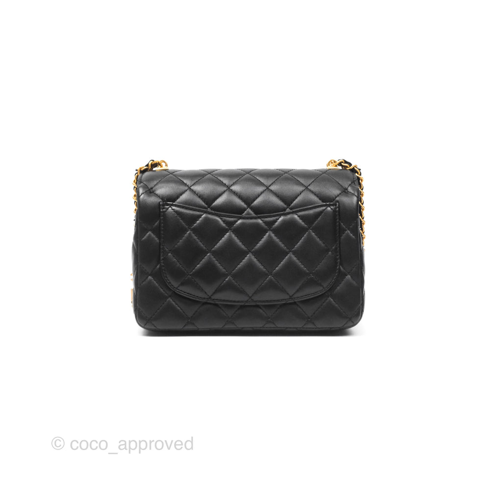 Chanel Flap Bag with Logo Enamel Chain Black Lambskin 22B