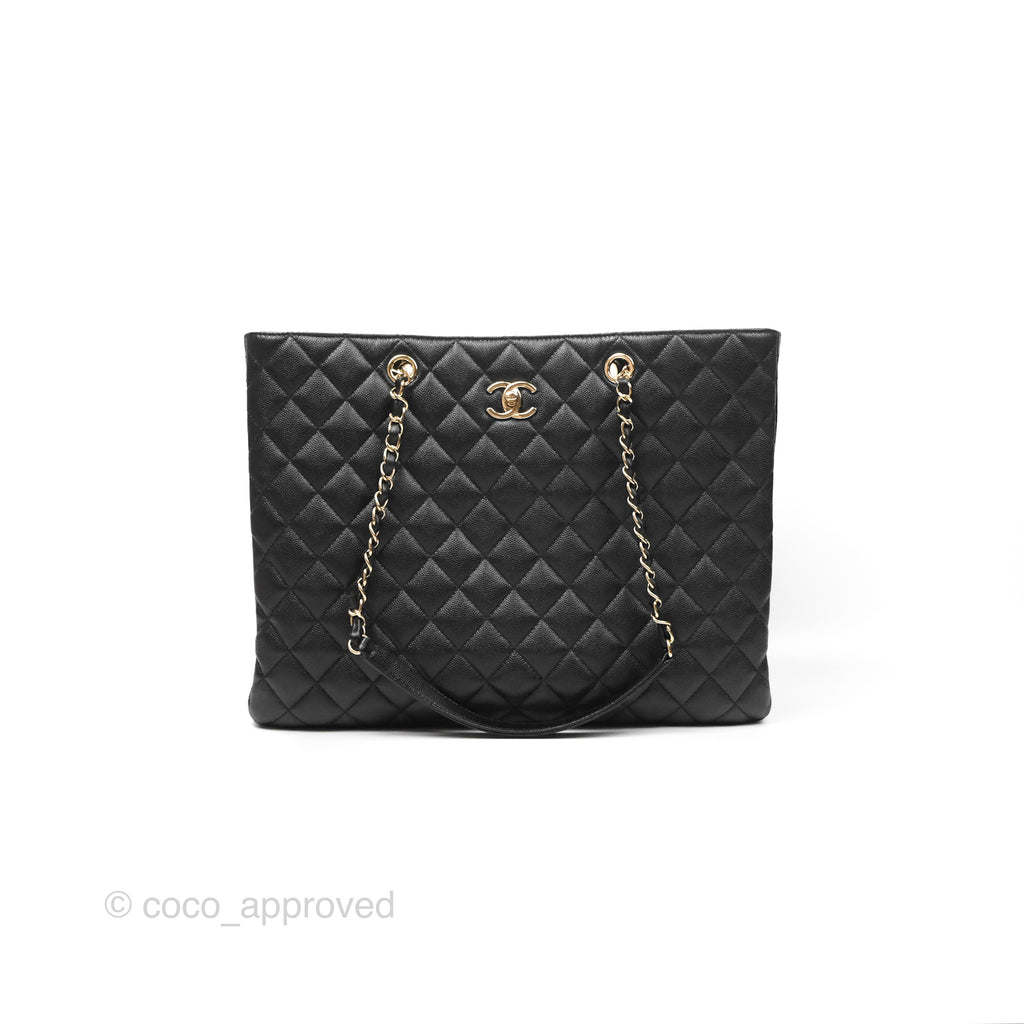 Chanel Large Shopping Tote Quilted Black Caviar Gold Hardware