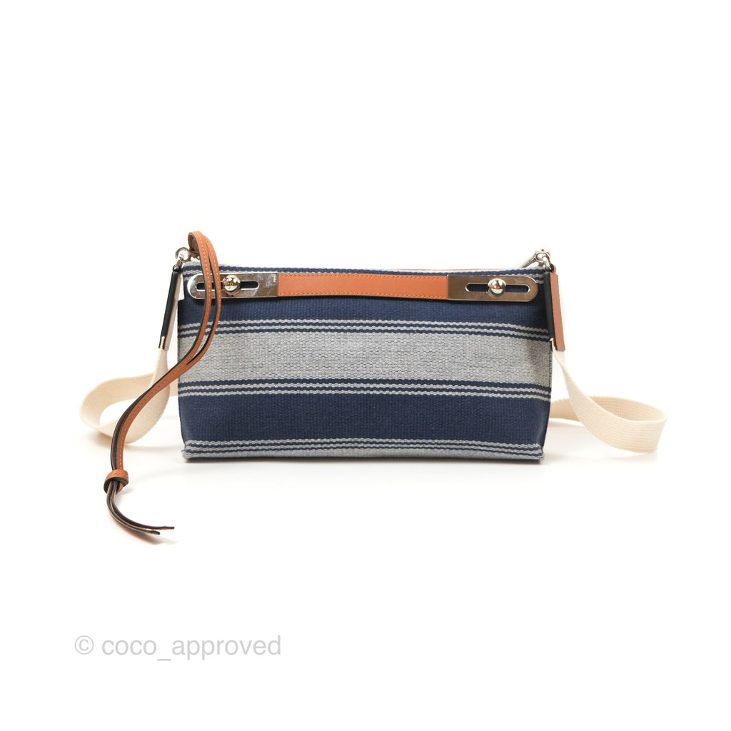 Loewe Small Missy Bag Striped Blue Grey Canvas Tan Leather