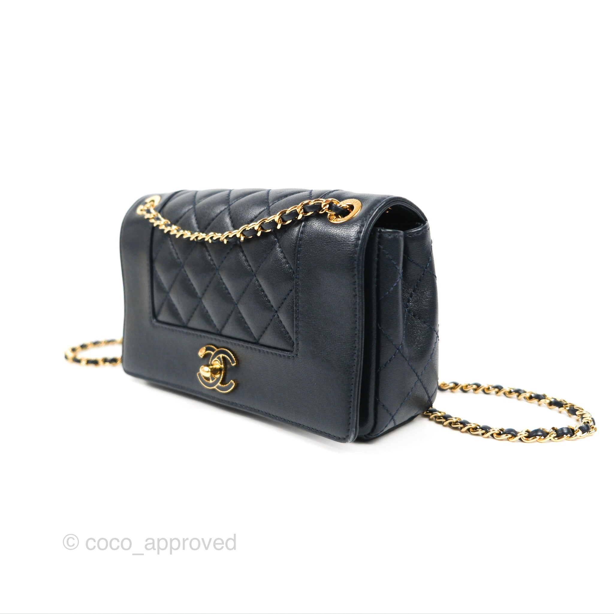 Chanel Small Vintage Mademoiselle Flap Navy Sheepskin Gold