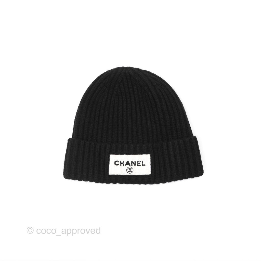 Chanel Sequin Logo Cashmere Beanie Black