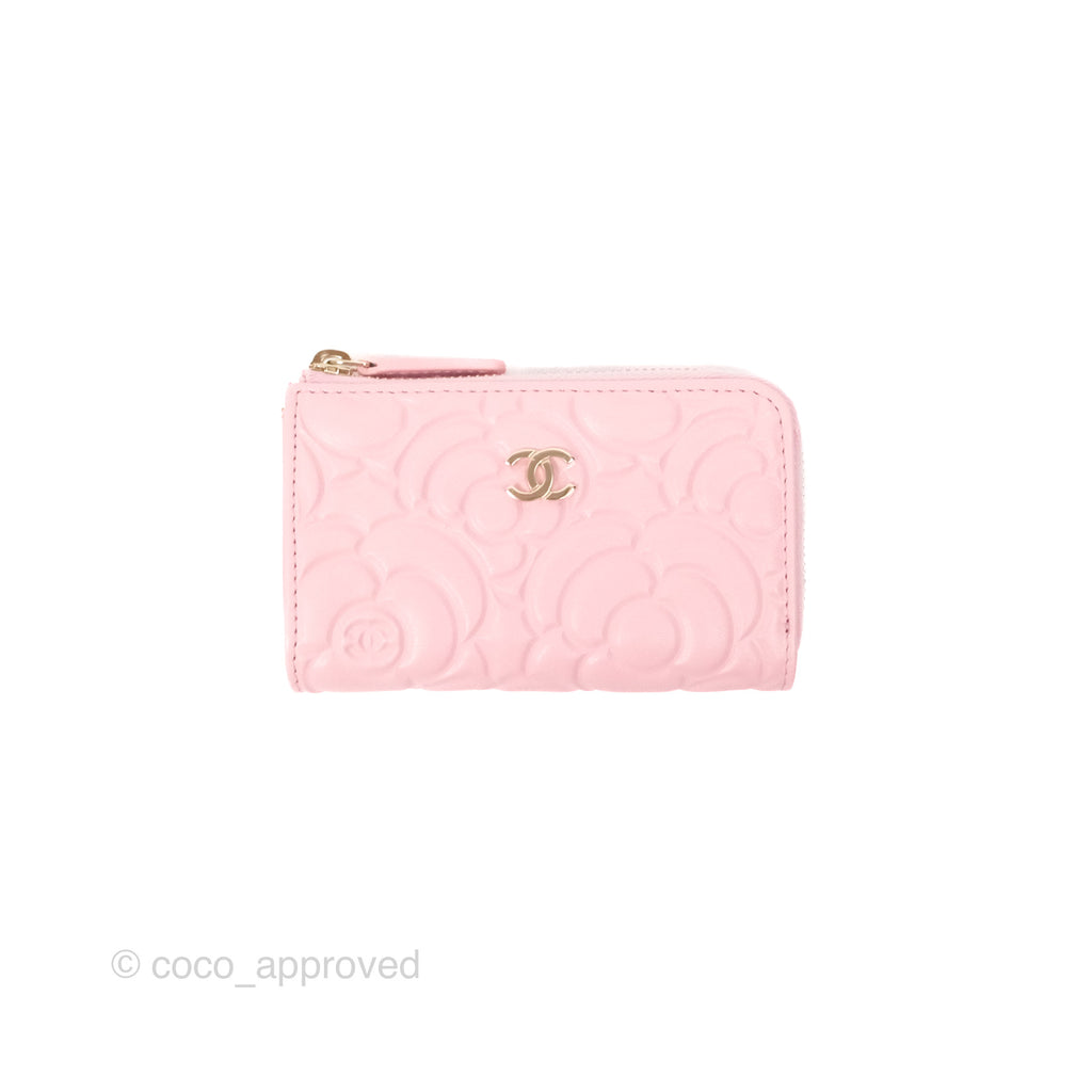 Chanel Key Holder Case Pink Camellia Embossed Lambskin Gold Hardware